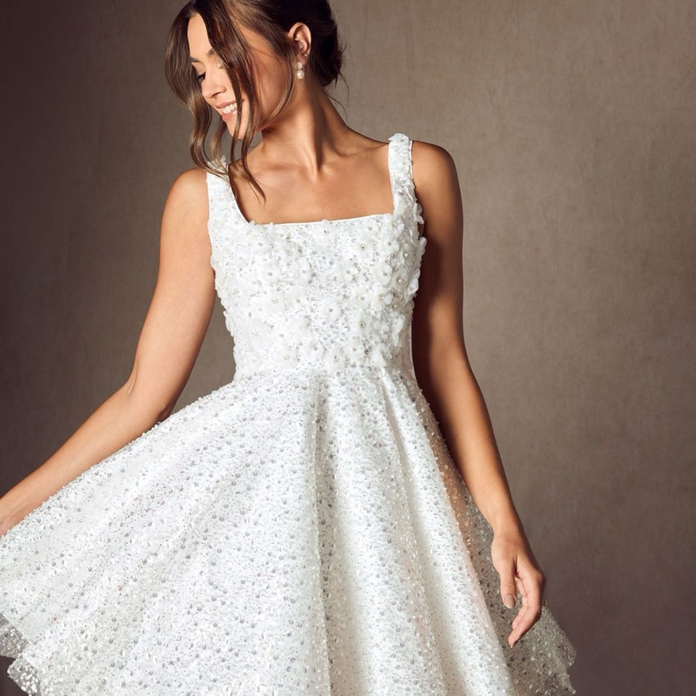 Azazie White Textured Mini Dress